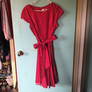 Red Polka Dot Dress With Bow Belt